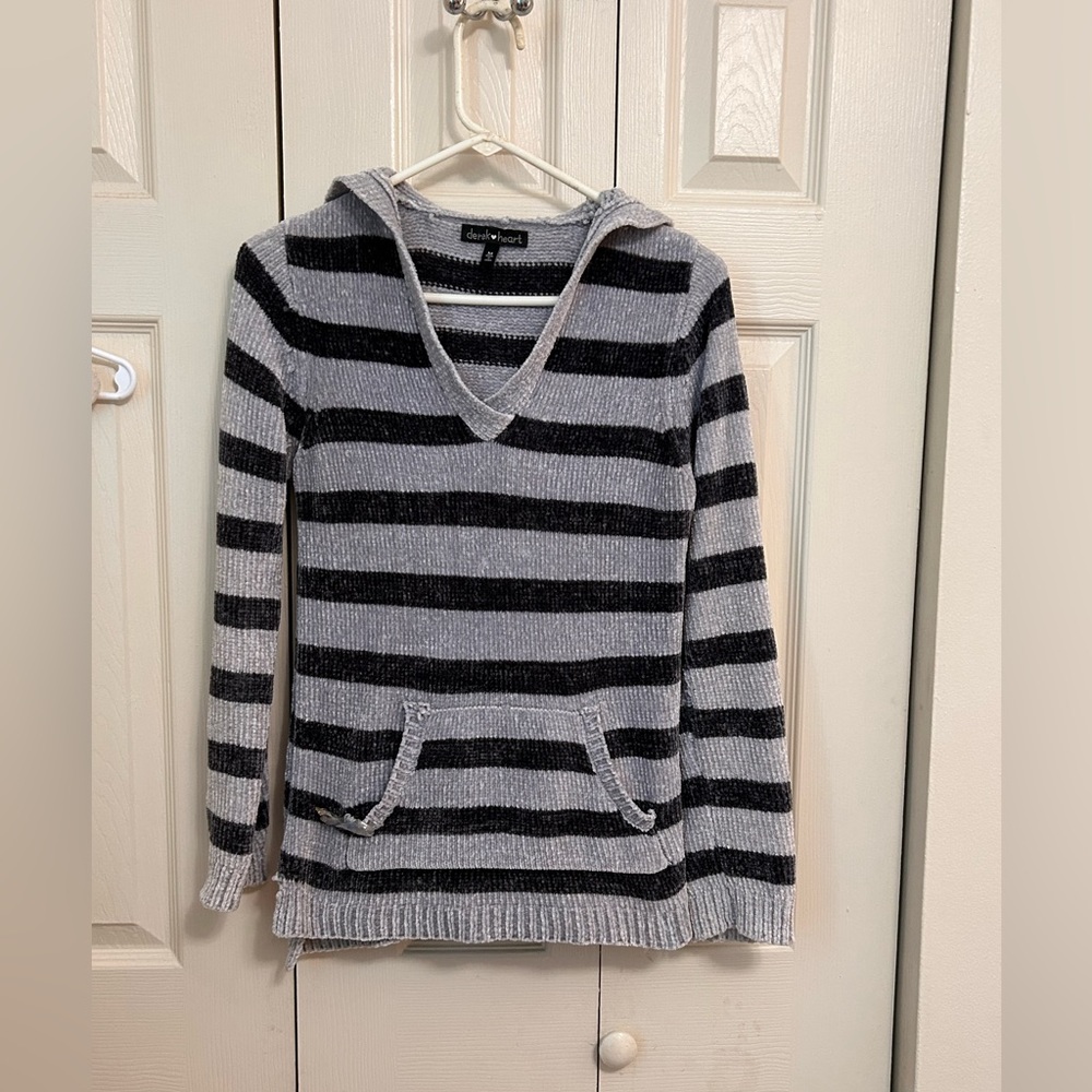 Derek Heart Gray and Black Striped Women's Hoodie